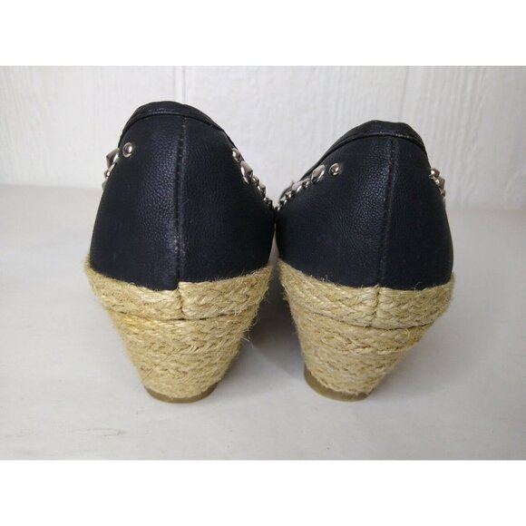 Yoki Holly Womens Black Vegan Wedge Heel Espadrille Metal Spikes Slip On Shoe 7 - Picture 4 of 8